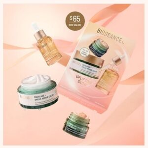 Biossance Uplifting Glow Set Skincare Moisturizer Serum Eye Cream